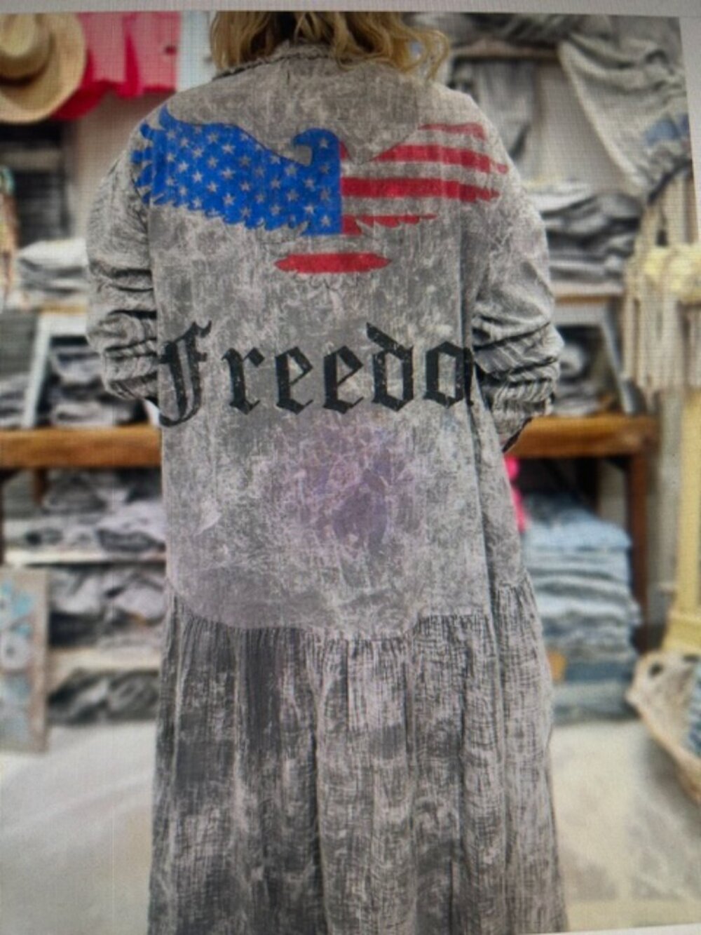 A Rare Bird Black Freedom Acid Wash Black Denim Drop Waist Dress Duster Jacket - Picture 8 of 16